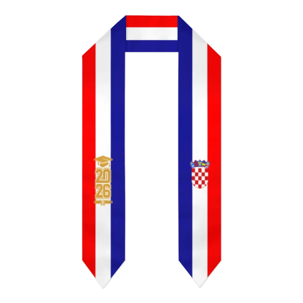 

Class of 2026 Croatia Flag Scarf Graduation Sash Stole International Study Abroad Adult Unisex Party Accessory Top Print