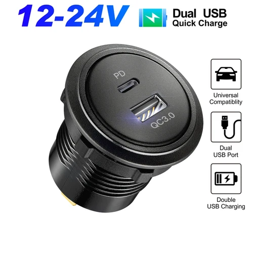 Imagen 2 del producto Enchufe de Panel USB de 12V, cargador USB Dual 4 en 1 con interruptor, voltímetro Digital para encendedor de cigarrillos de coche, barco, camión, RV
