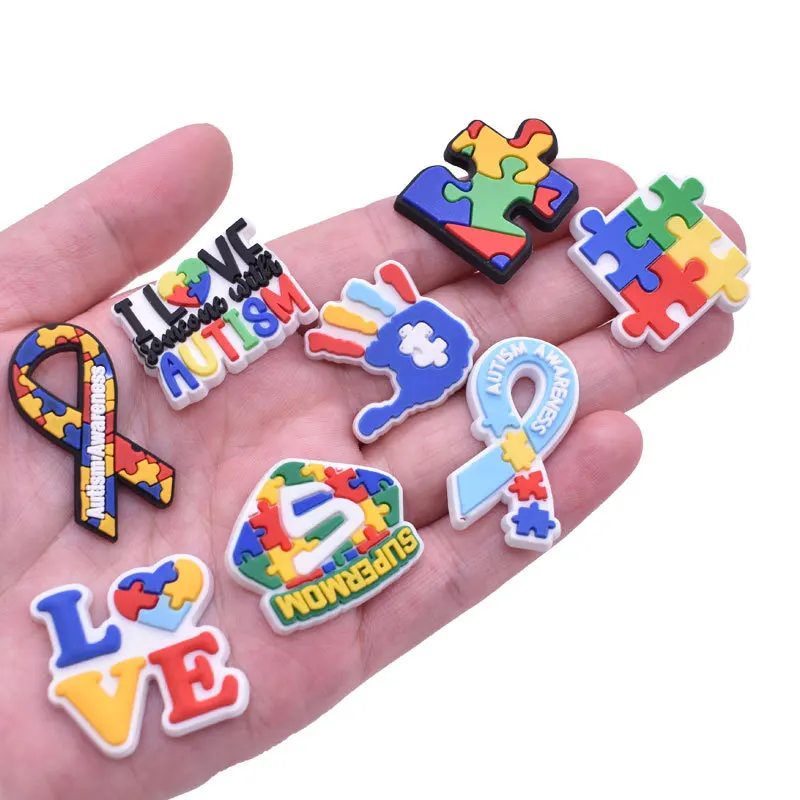 16pcs New Arrival Autism Awareness Pins Shoe Charms Silicone Backpack Wristband Ornament Dropshipping Sale Wholesale Bulk