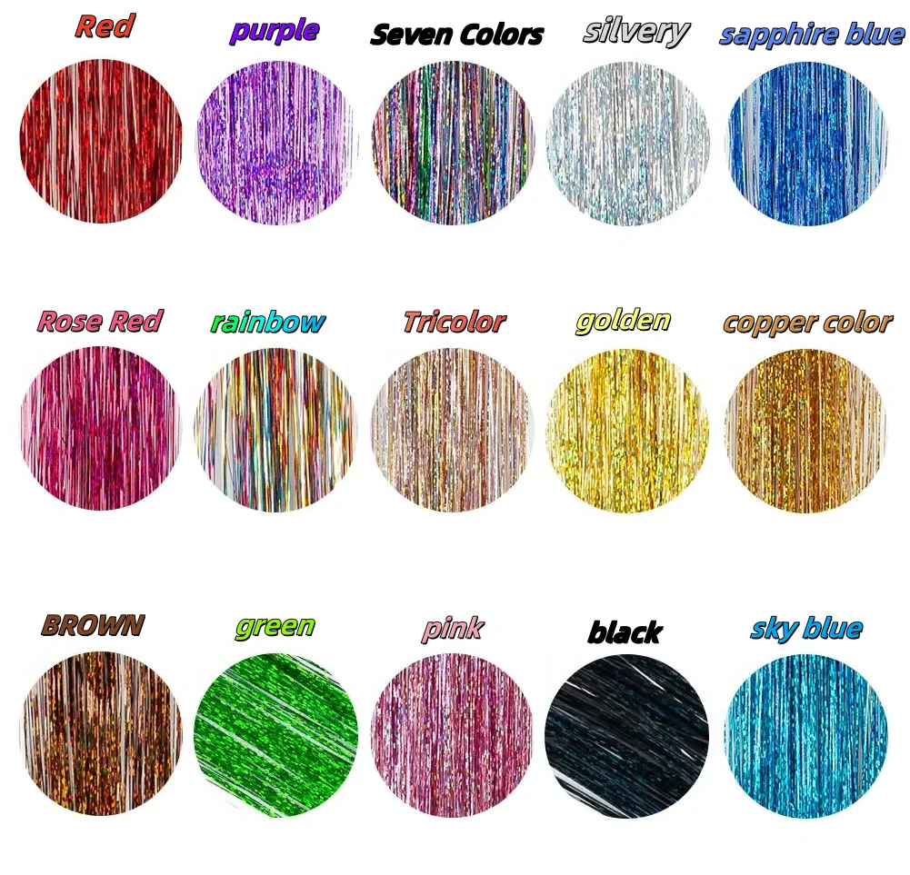 Satu Set Benang Rambut Metalik dengan Jepit Rambut Mengkilap Termasuk 5 Ekstensi Rambut Berwarna Bersinar Sintetis Cocok untuk Pesta