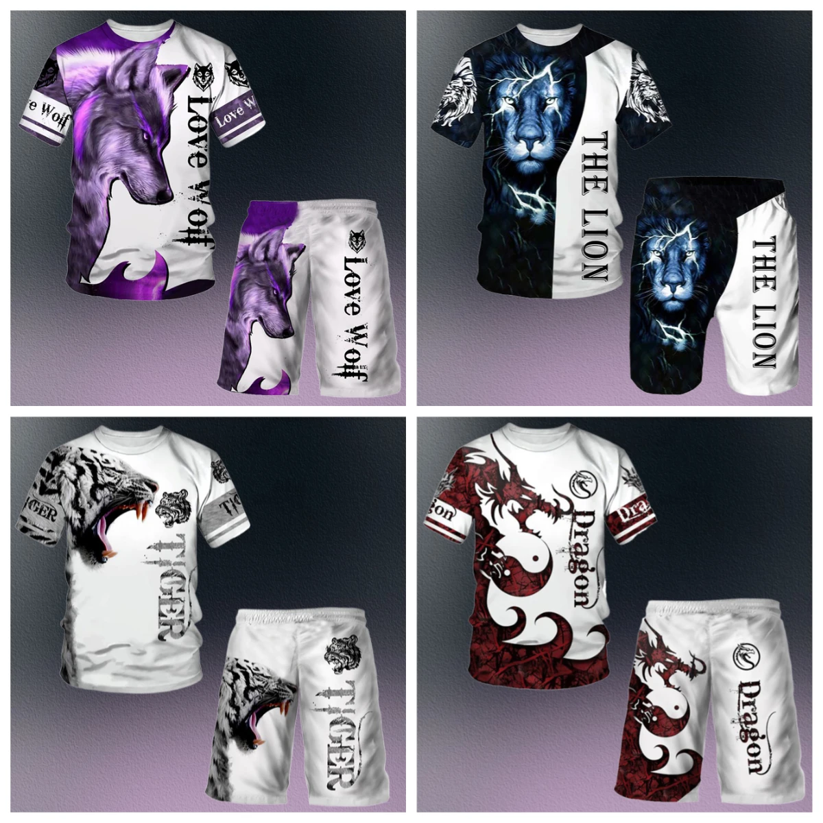 

2025 Hot-selling Summer Men's 3D Tiger Print Men's T-shirt Set, Casual Breathable Sportswear, Streetwear, Sportswear 2-piece Set