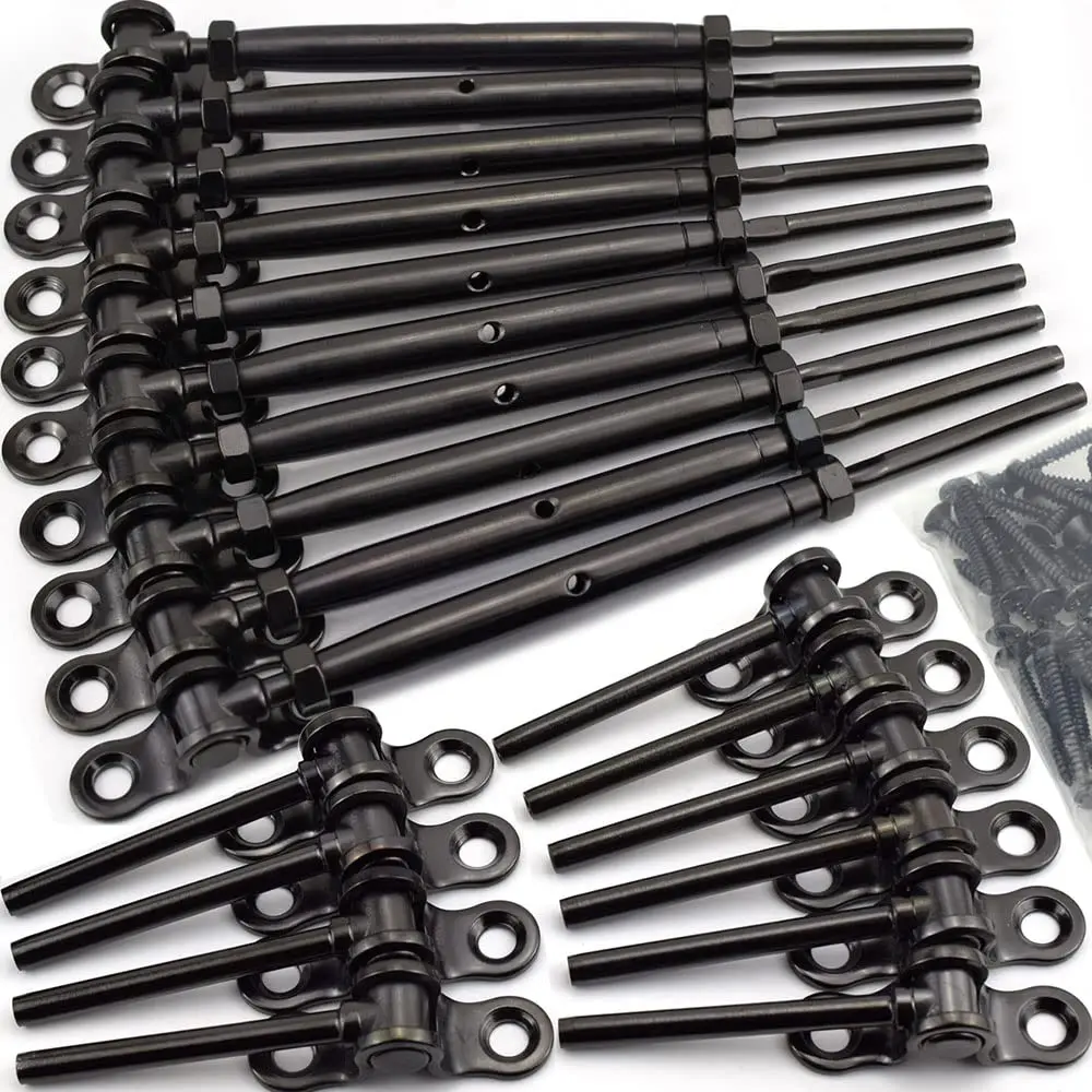 

Black Cable Railing Hardware Kit for 1/8 Cable Railing System for Wood Posts Stainless Steel Swage Toggle Turnbuckle 10 Pairs