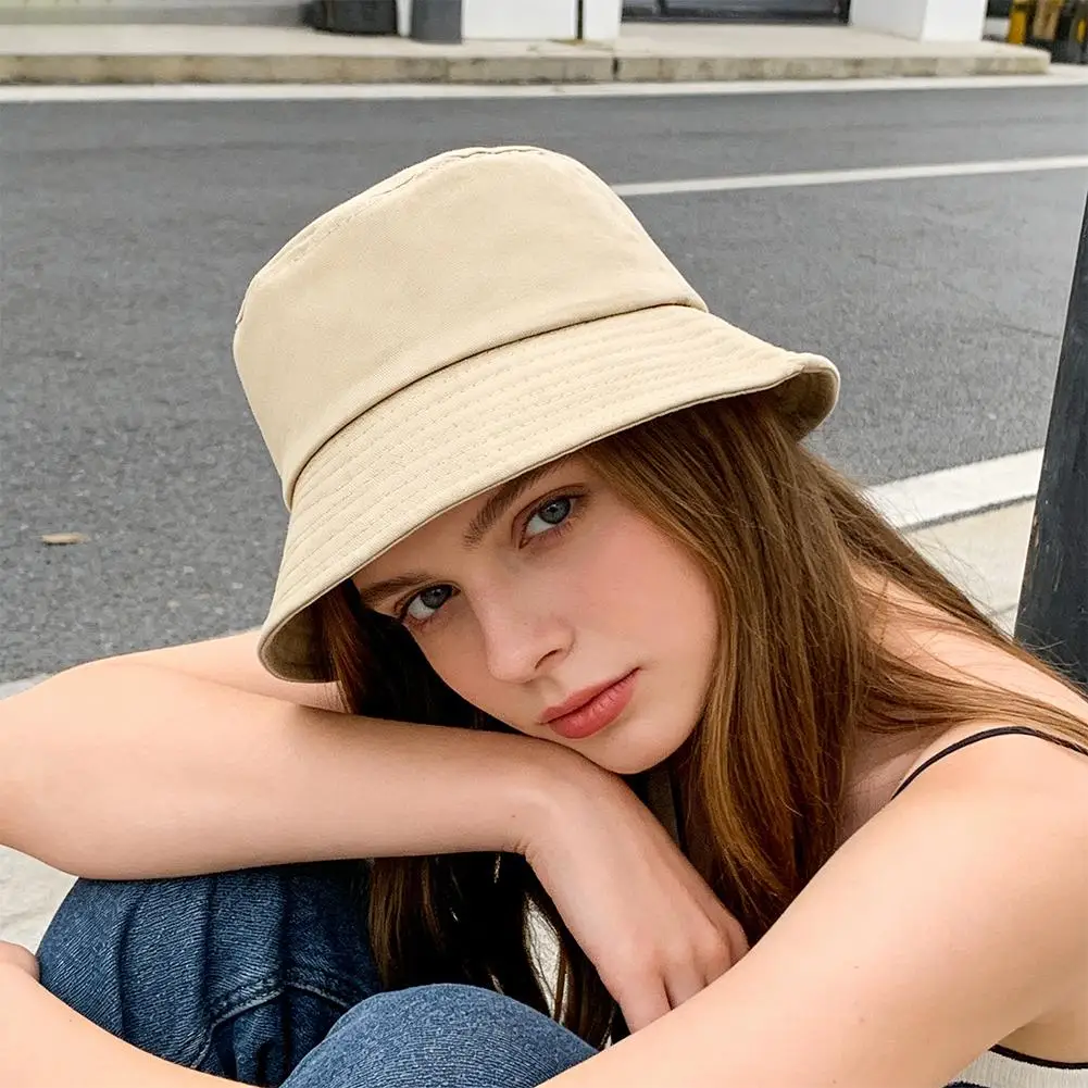 Cotton Summer Foldable Bucket Hat Unisex Women Outdoor Sunscreen Hat Pure Color Fishing Hunting Cap Men Basin Chapeau Beach Cap