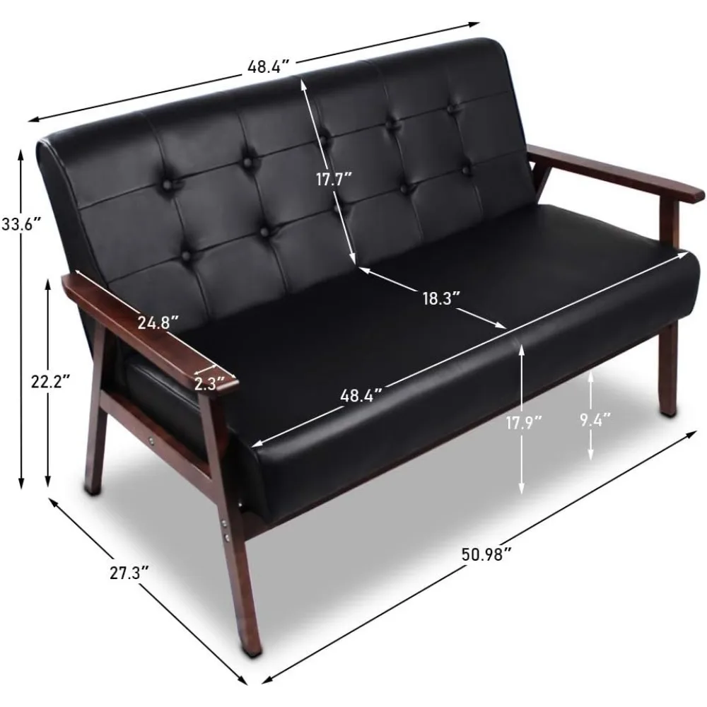 Set van 1 loveseat-bank en 2 accentstoelen uit het midden van de eeuw Moderne houten armbank en stoelwoonkamermeubelsets