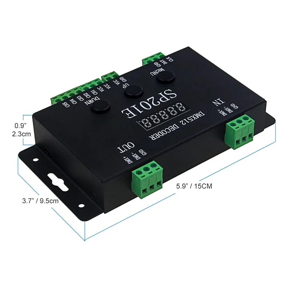 SP201E DMX512 فك DMX محول تحكم تيار مستمر 5-24 فولت DMX512/1990 إلى SPI عنونة LED 1024 بكسل PWM 5CH يعتم إشارة