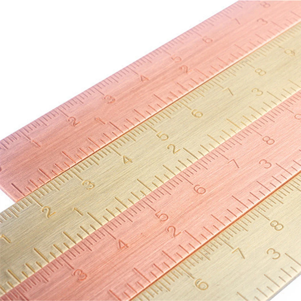 Régua reta de bronze para escola e escritório, pintura metálica, ferramentas de desenho, ouro rosa medindo Régua, Bookmark, papelaria, 15cm