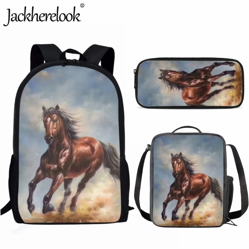 

Jackherelook Large-capacity Student Schoolbag 3pcs/set Trendy Running Horse School Backpack for Boys Girls Travel Crossbody Bag