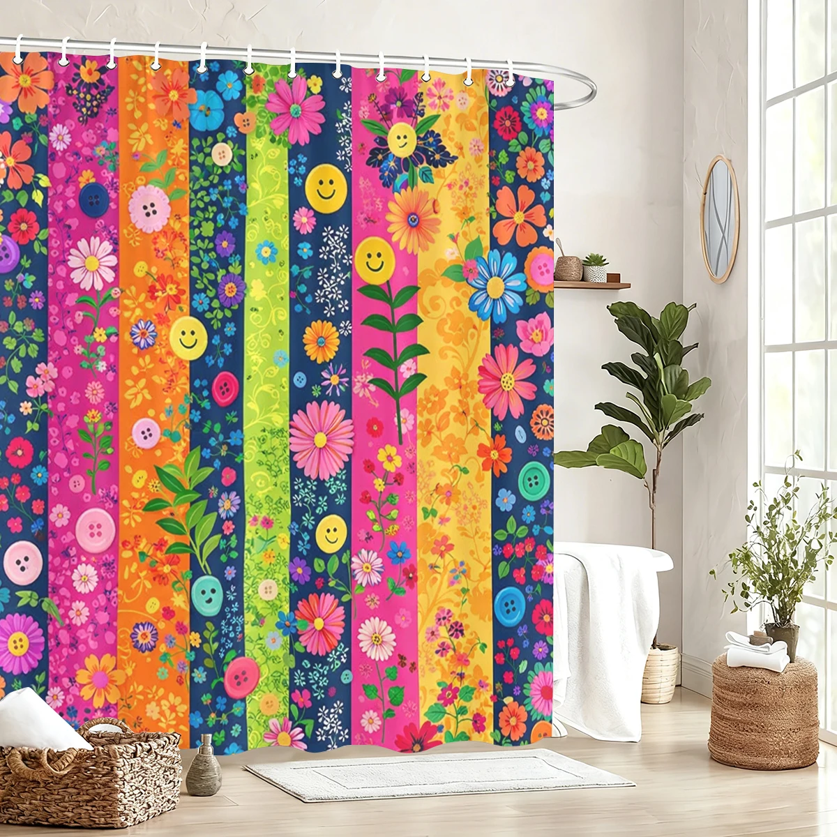 

Vibrant Patterned Polyester Shower Curtain - Stylish Bathroom Decor, Artistic Bath Curtain for Home & Hotel