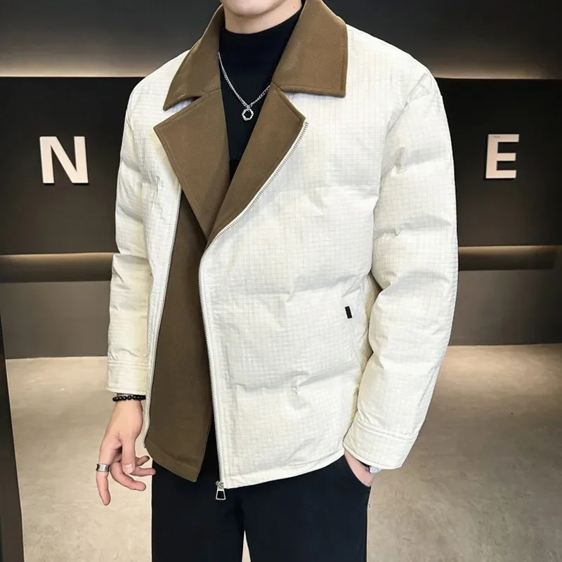 LIBIELIY Winter Turn-Down Collar Patchwork Parkas Men Loose Casual Warm Outwear Coats Male Fashion Streetwear Thick Parkas Jacke