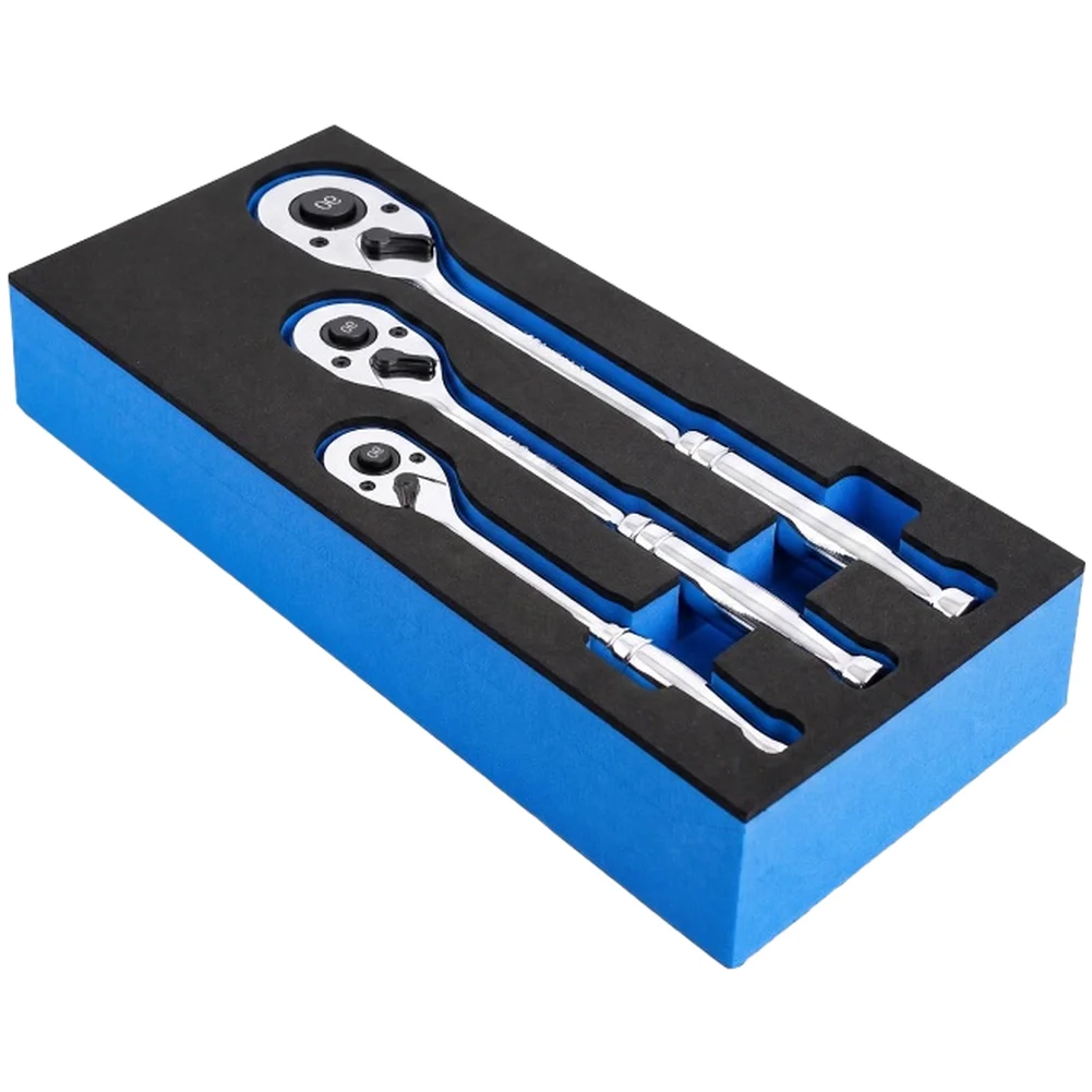 90 Tooth Ratchet Wrench Set 3 Piece Chrome Vanadium Steel Blue For Auto Repair Machine Maintenance Hand Tools