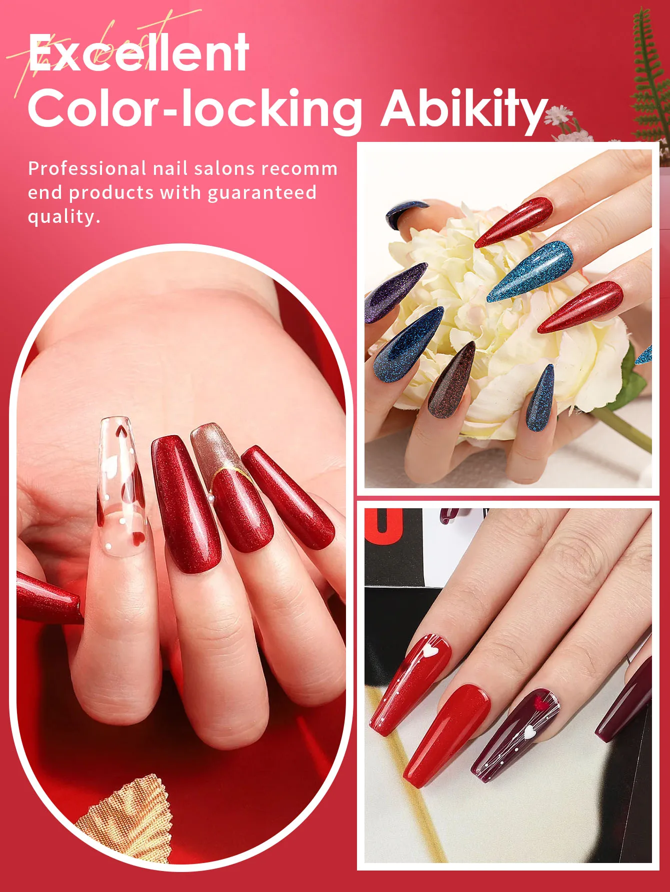 Conjunto de pó de unha de cristal vermelho de 6 cores, conjunto inicial de pó de unha de cristal, salão de manicure francês DIY, sem necessidade de lâmpada de unha