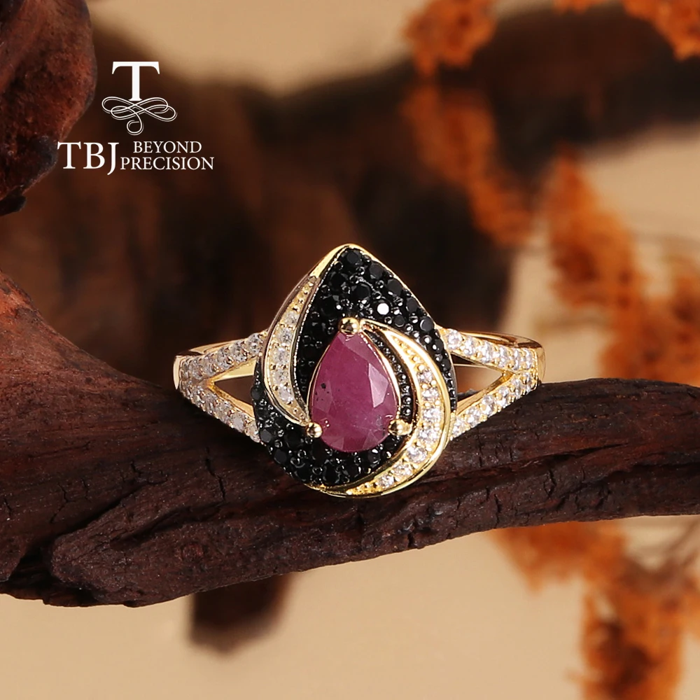 

Vintage design Natural pear 5*7mm ruby women's ring real gemstones 925 Sterling Silver fine jewelry for anniversary banquet wear