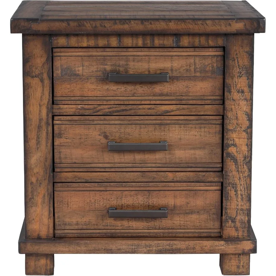 مزرعة 3 أدراج منضدة المستصلحة خشب الصنوبر طاولة السرير حامل ليلي أريكة طاولة نهاية جانبية مع مقابض معدنية عتيقة بالكامل