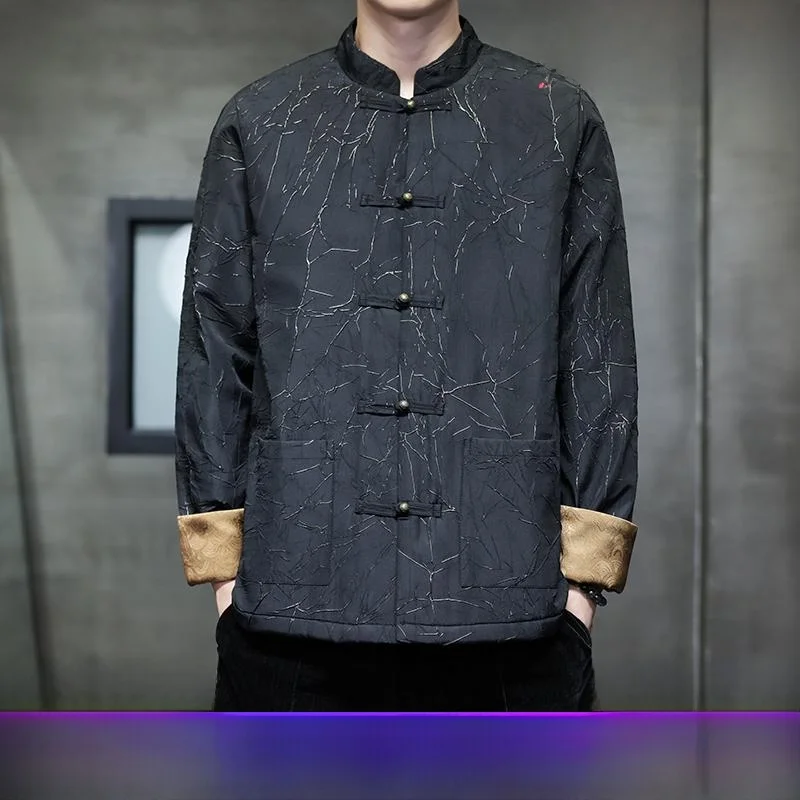 

Новая китайская мужская зимняя утепленная хлопковая куртка свободного кроя большого размера в традиционном стиле Тан, хлопковое пальто, верхняя одежда