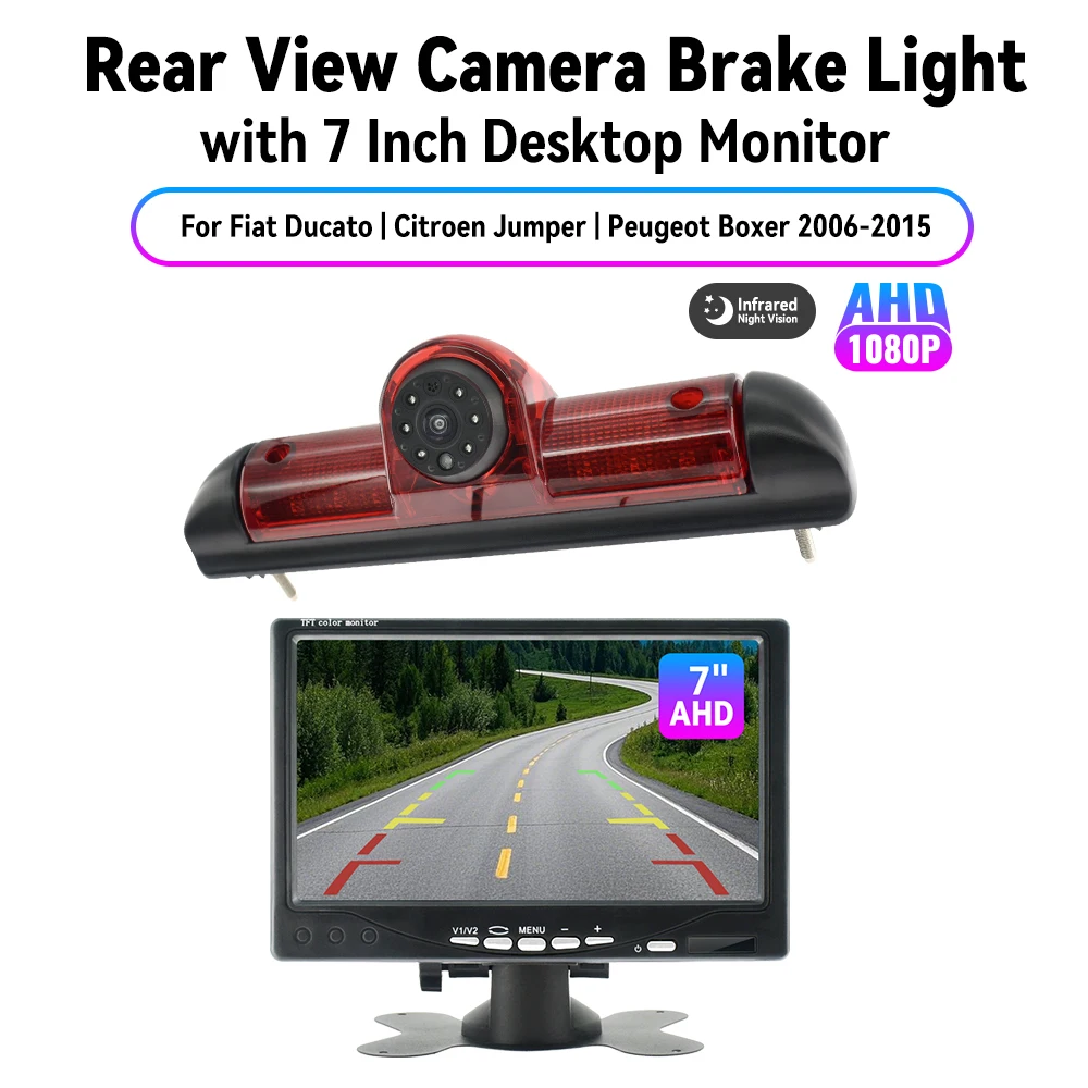MJDOUD 170 ° Auto AHD 1080P Bremslicht FIAT Ducato Rückfahrkamera mit 7-Zoll-Monitor für CITROEN Jumper PEUGEOT Boxer 2006-2015 – Detail 2