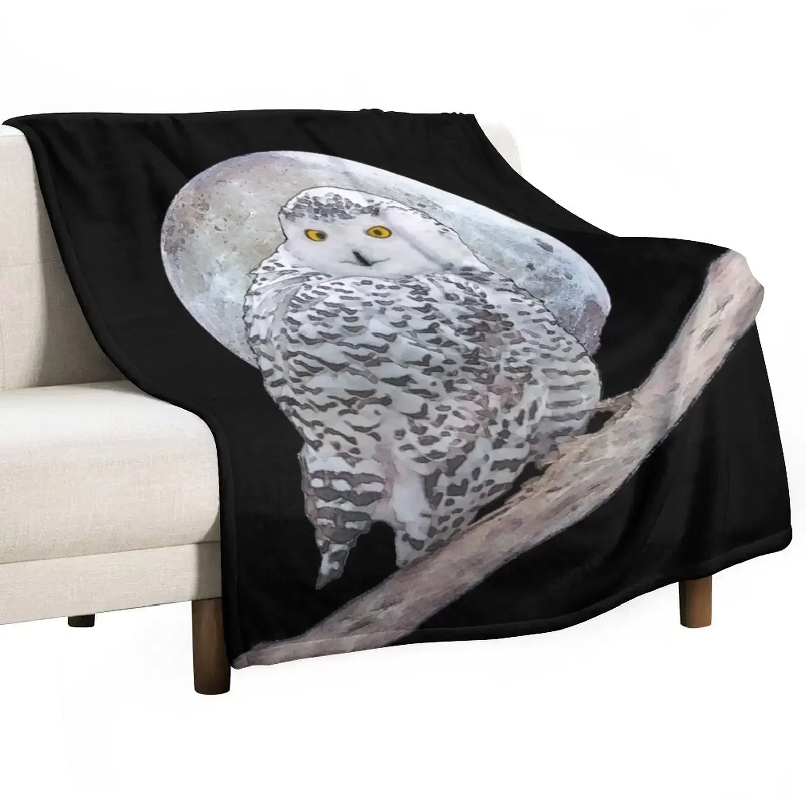 Snowy Owl and Moon Throw Blanket Soft Plush Blanket as Housewarming Gift