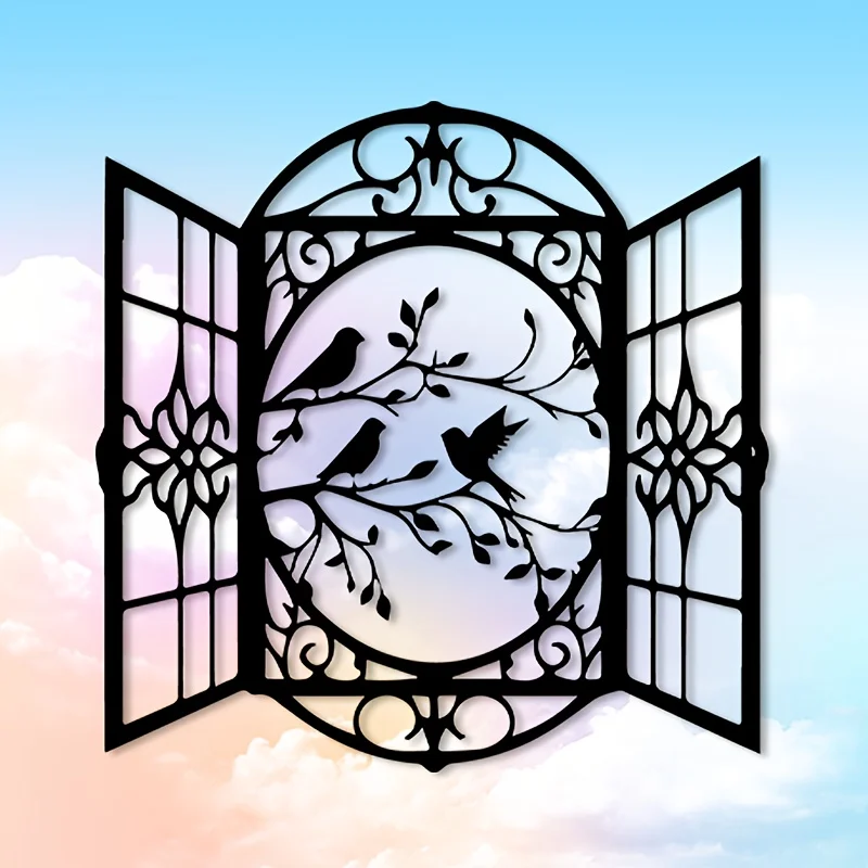 CIFBUY Rustic Iron Window Wall Art Bird Sculpture Perch Home Decor Living Room Nature Theme Gift For Bird Lovers