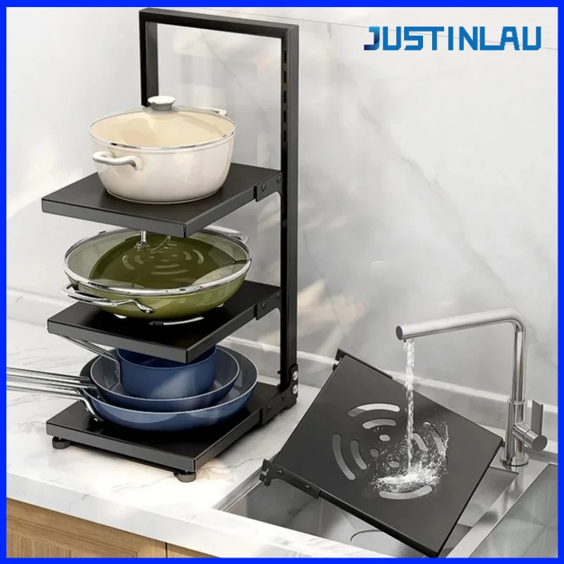 JUSTINLAU 2/3/4 Layers Kitchen Storage Rack Carbon Steel Multilayer Snap-on Storage Rack Multifunctional Storage Shelf Household