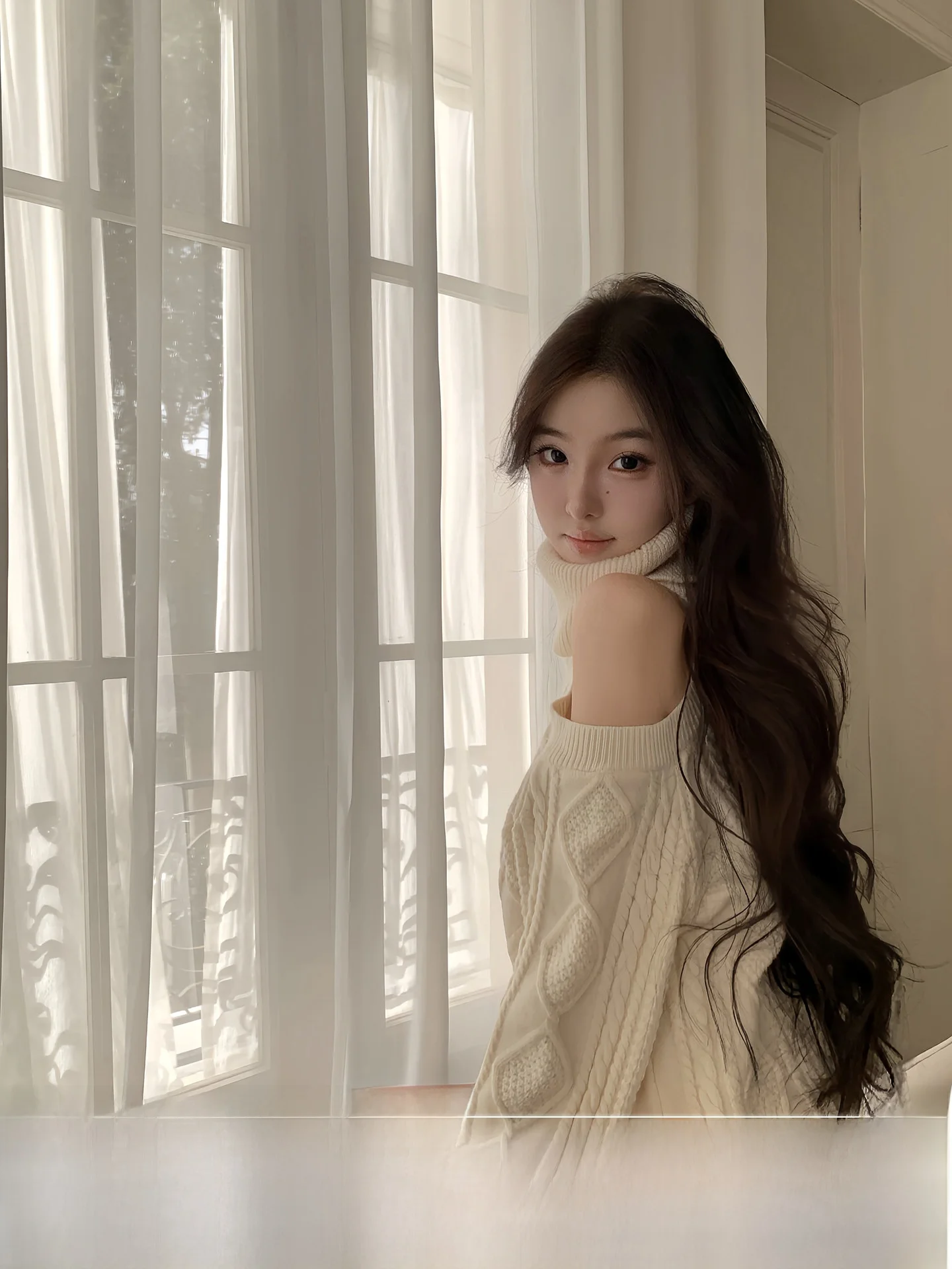 

Уютный вязаный свитер с высоким воротом и открытыми плечами, с длинными рукавами, зимняя мода для женщин, повседневный уличный стиль, теплый эластичный трикотаж