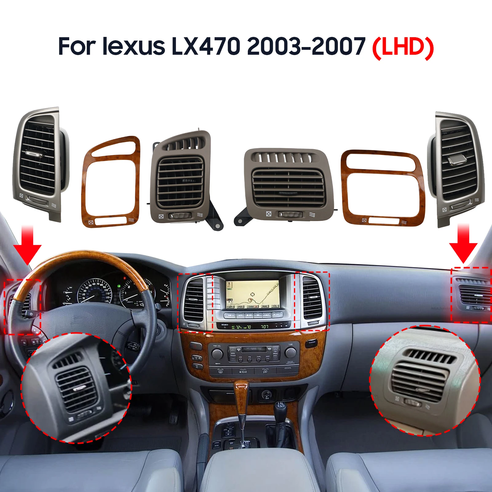 MAMSM Air AC Conditioning Grille Vent For lexus LX470 2003-2007 LHD Car Conditioning Interior Grille Dashboard Panel frame Kit