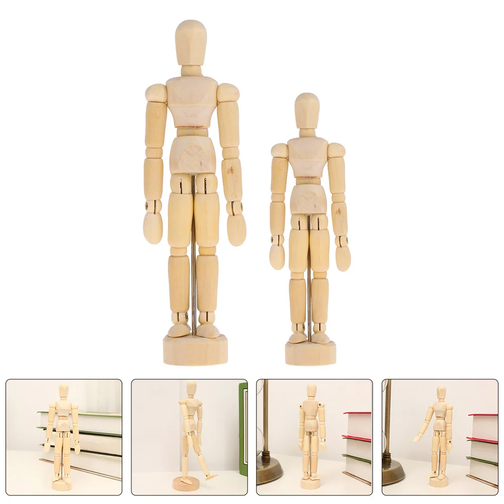 

2 Pcs Wooden Joint Ornaments Diy Painting Mannequin Decorative Peg Figures Sculpture Unfinished People Beige Miniature