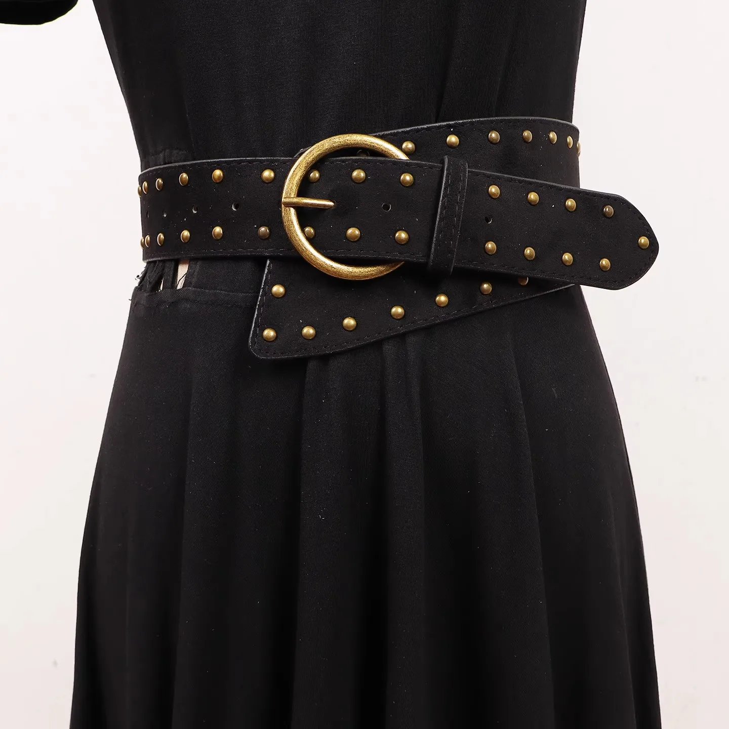 المرأة فو الجلد المدبوغ برشام بولي Leather الجلود الشرير فستان Cummerbunds الكورسيهات حزام أحزمة الديكور واسعة حزام R3066