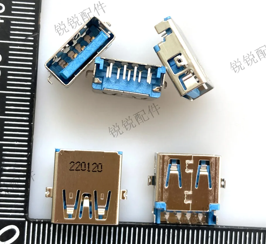 For notebook computer USB3.0 interface AF female seat 9P sinking plate blue rubber core USB charging socket, length 14MM