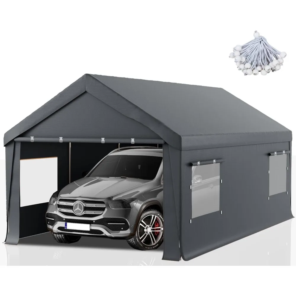 

Carport 12x20 футов для тяжелых условий эксплуатации, портативный гараж для улицы со съемными боковыми стенками и дверями, водонепроницаемый, устойчивый к ультрафиолетовому излучению навес для