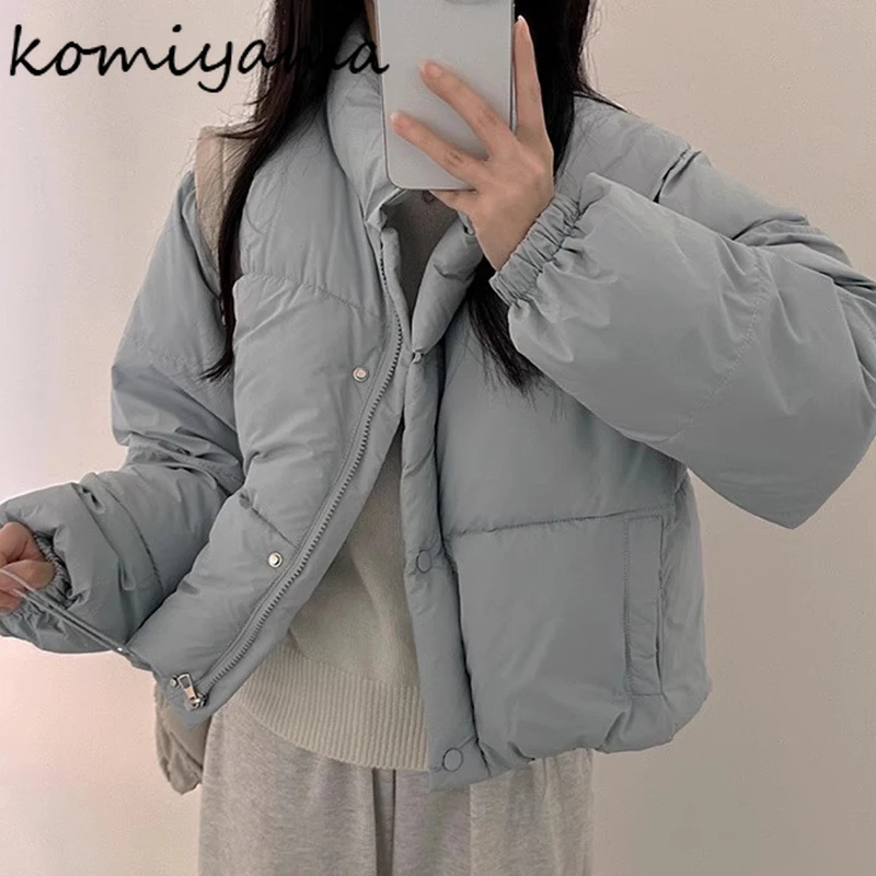 Drawstring Design Parkas Stand Collar Long Sleeve Outerwears Sweet Loose Zipper Ropa Mujer 2025 Woman Casaco Winter Jacket