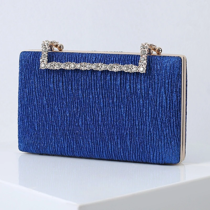Elegant Royal Blue Evening Bags Women's Pattern Cloth Mother of Bride Purse Wedding Rhinstone Buckle Envelope Blingbling Clutch