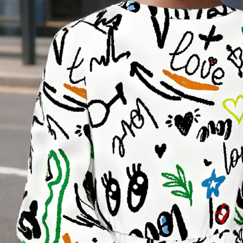 Girls 2025 Graffiti Art Print Dress