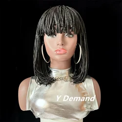 Y Demand Short Crochet Box Braided Bob Wig With Bangs Braided Hair For Black Women Heat Resistant African Synthetic BraidingWigs