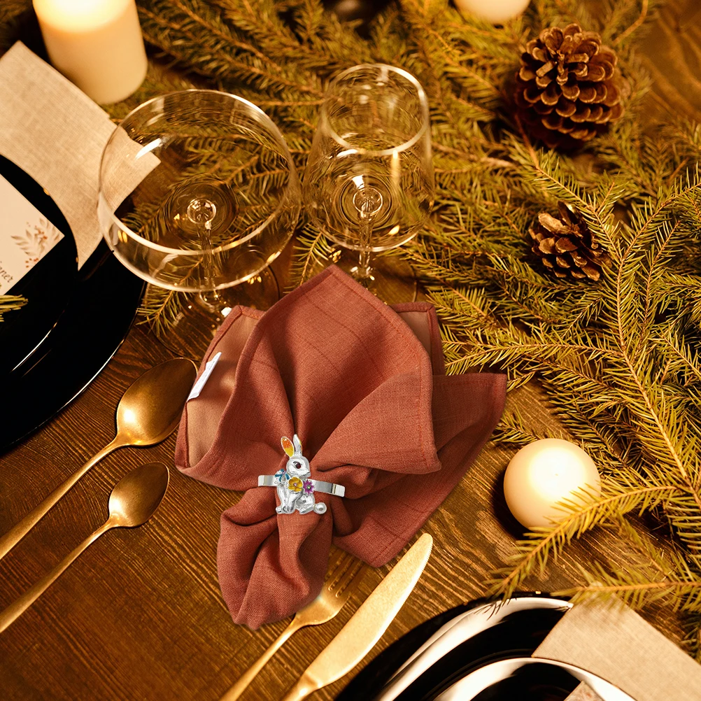 

6Pcs Rabbit Shape Napkin Buckles Alloy Napkin Rings Chic Table Decor Easter Wedding Birthday Party Supplies Easter Decors