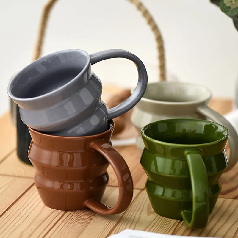 

Ahunderjiaz-Vintage Nordic Style Ceramic Mug with Handle, Coffee Milk Cup, Kitchen Bar Set, Wind Tower Cup, Home Decoration