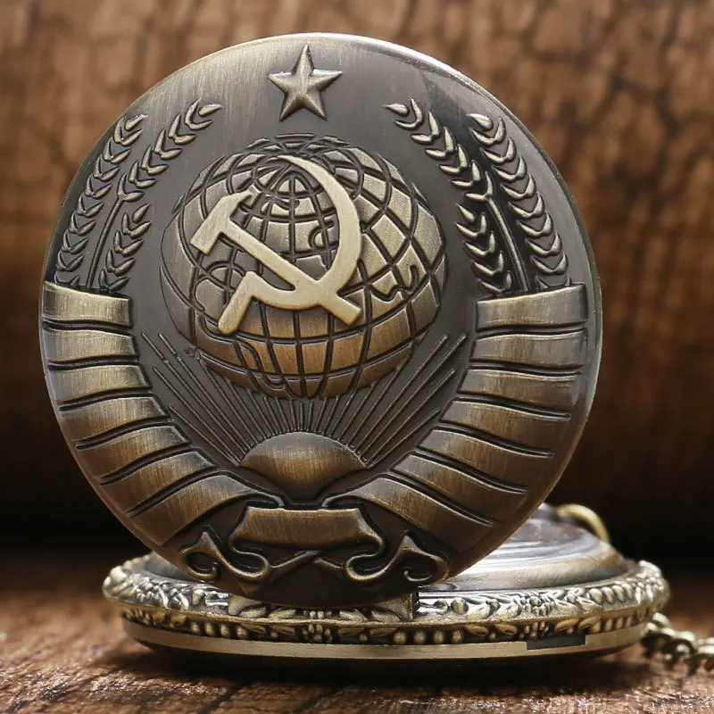 Retro Ussr Sovjet Badges Hamer Sikkel Zakhorloge Globe Open Cover Zakhorloge Ketting Man Vrouw Ster Fan Relogio Debolso