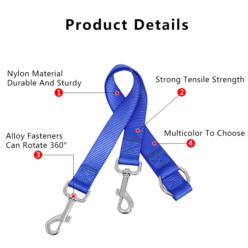 Pets Double Head Traction Rope Pets Dogs Leash Twin Dual Nylon Rope with Double Hook Dog Chain Dogs Outdoor Walking Supplies