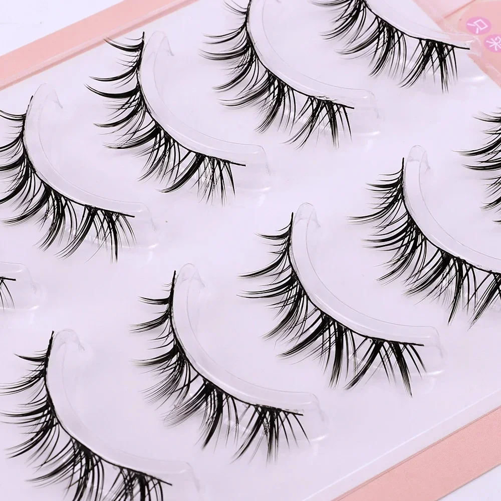 5 Pairs Natural Manga Clear Band False Eyelashes Cross Strip Fake Lashes Long Makeup 3D Daily Dating Lashes Extension Eyelash