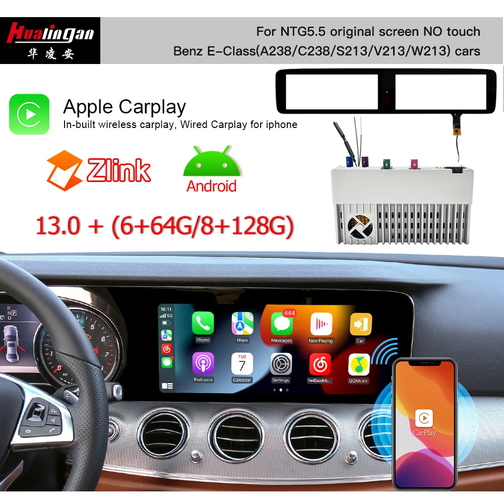 Hualingan Android 13 CarPlay for Mercedes W213 E class Android Auto s W222 G w463 CLS C257 ntg5.5 2016-2019 YouTube Spotify tikt