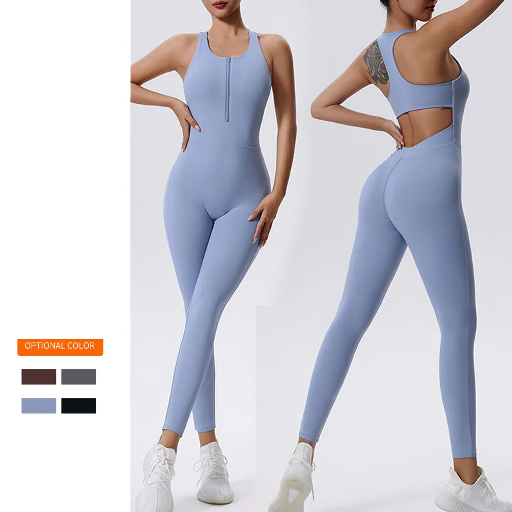 

Женское боди на молнии, одежда для йоги - спортивный купальник без рукавов, цельные комбинезоны для тренировок высокой интенсивности, одежда для фитнеса, спортивная одежда