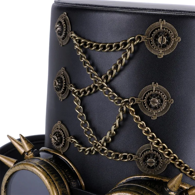 Victorian Steampunk Top Hat with Goggles Vintage Accessories Set for Adult Halloween Cosplay Stage Show Dress Up Magician Hat 6