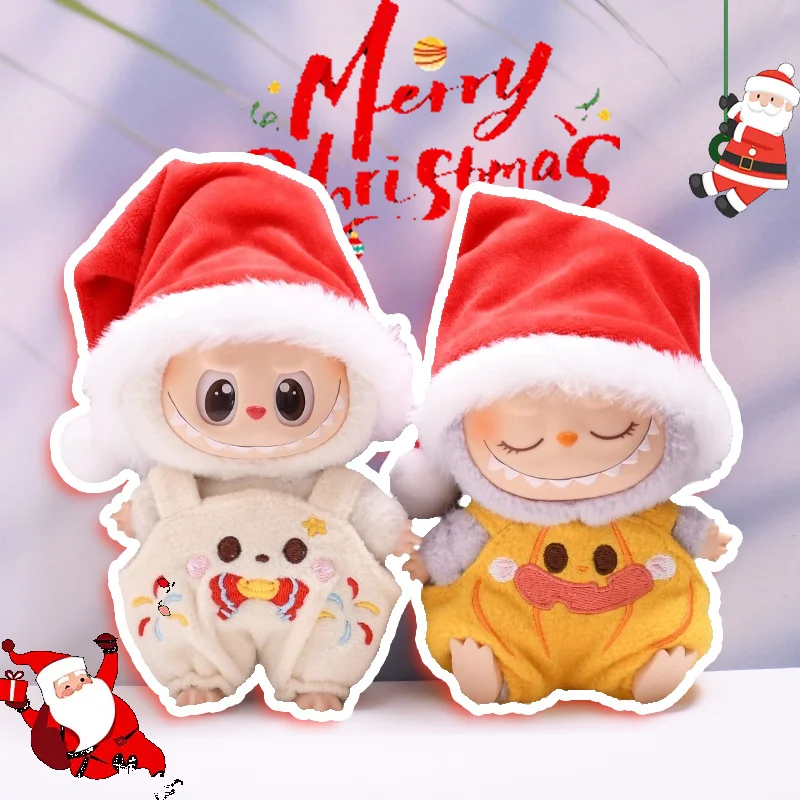 Ubranka dla lalek Labubu V1 V2 V3, ozdoby, stroje świąteczne, czapki świętego Mikołaja, ogrodniczki, przebrania, akcesoria dla lalek.