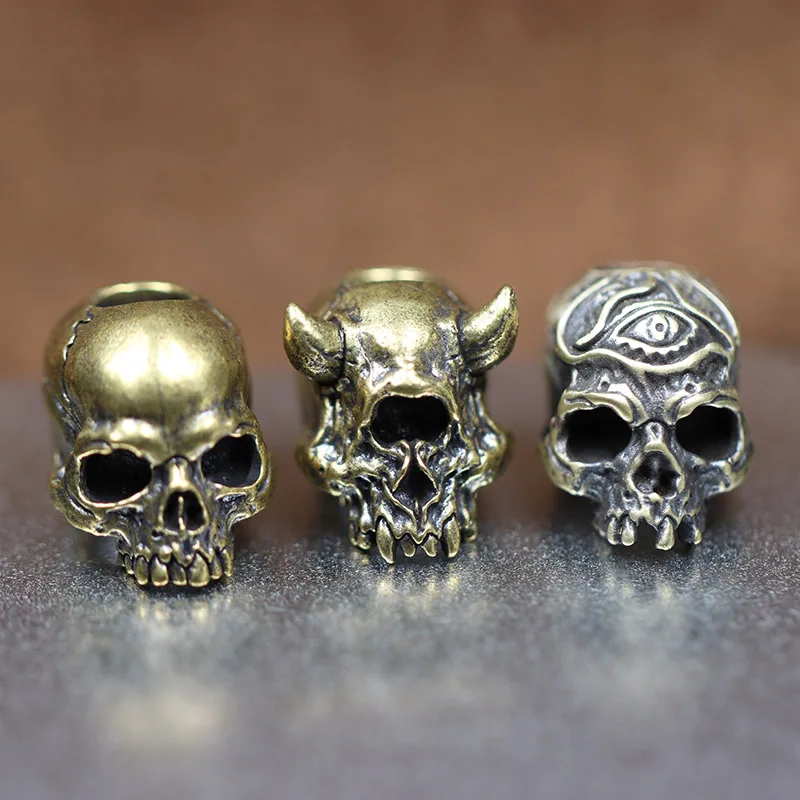 Perle de couteau en laiton tête de mort, 3 styles, punk, rétro, bricolage, paracorde, bracelet, accessoires, outil EDC extérieur, parapluie, UL,