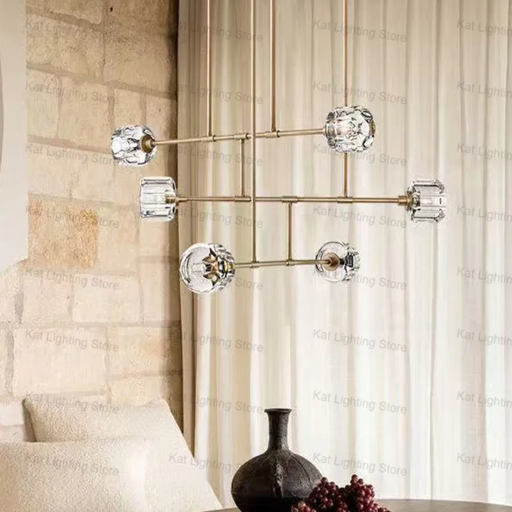 Nordic Style Crystal Chandelier Featuring E12 Bulbs Adjustable Hanging Rod Brass Black Silvery Dimmable Lustre Lighting