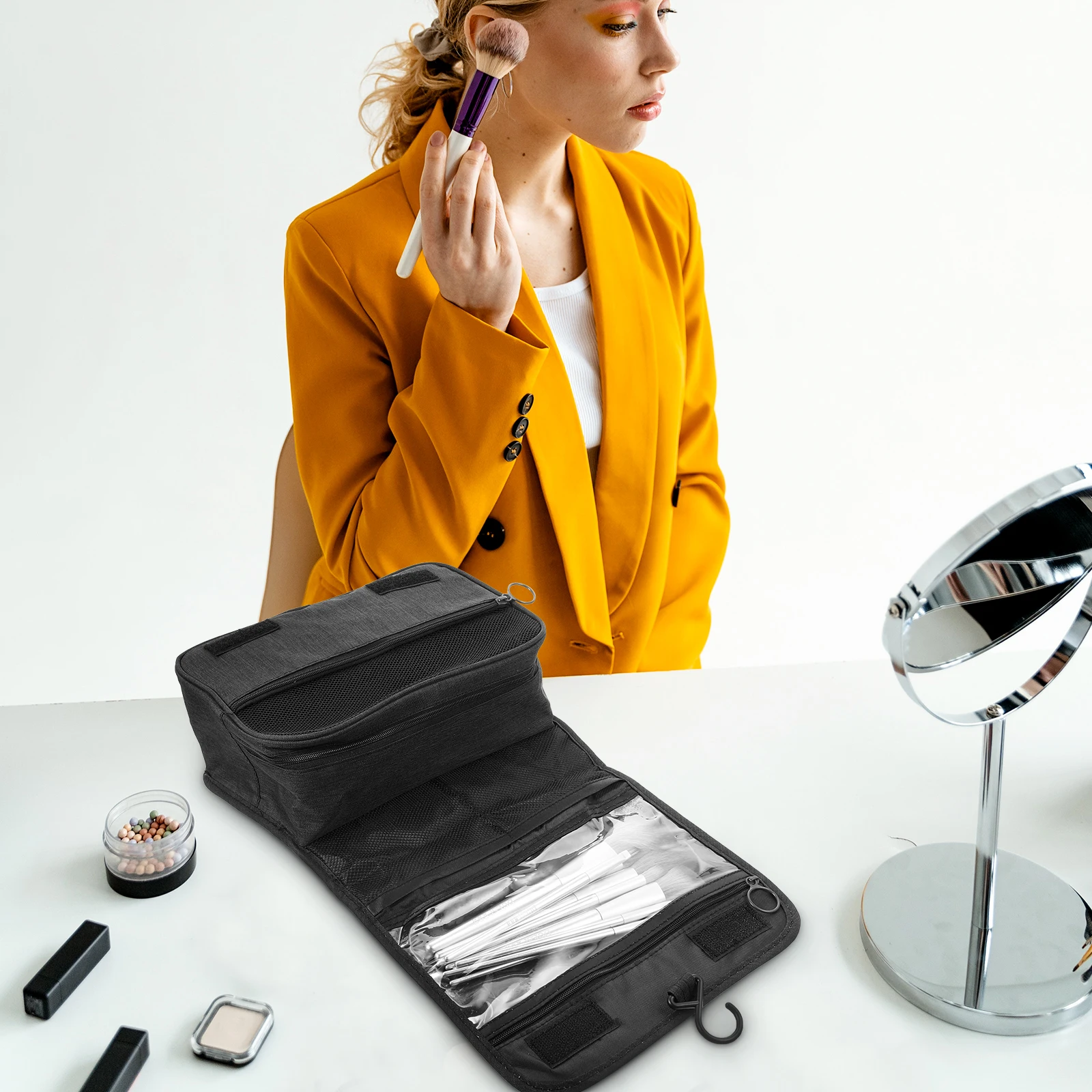 

Portable Toiletry Bag with Hook Large Capacity Travel Cosmetics Storage Bag Creative Fashionable Design for Home and Outdoor Use