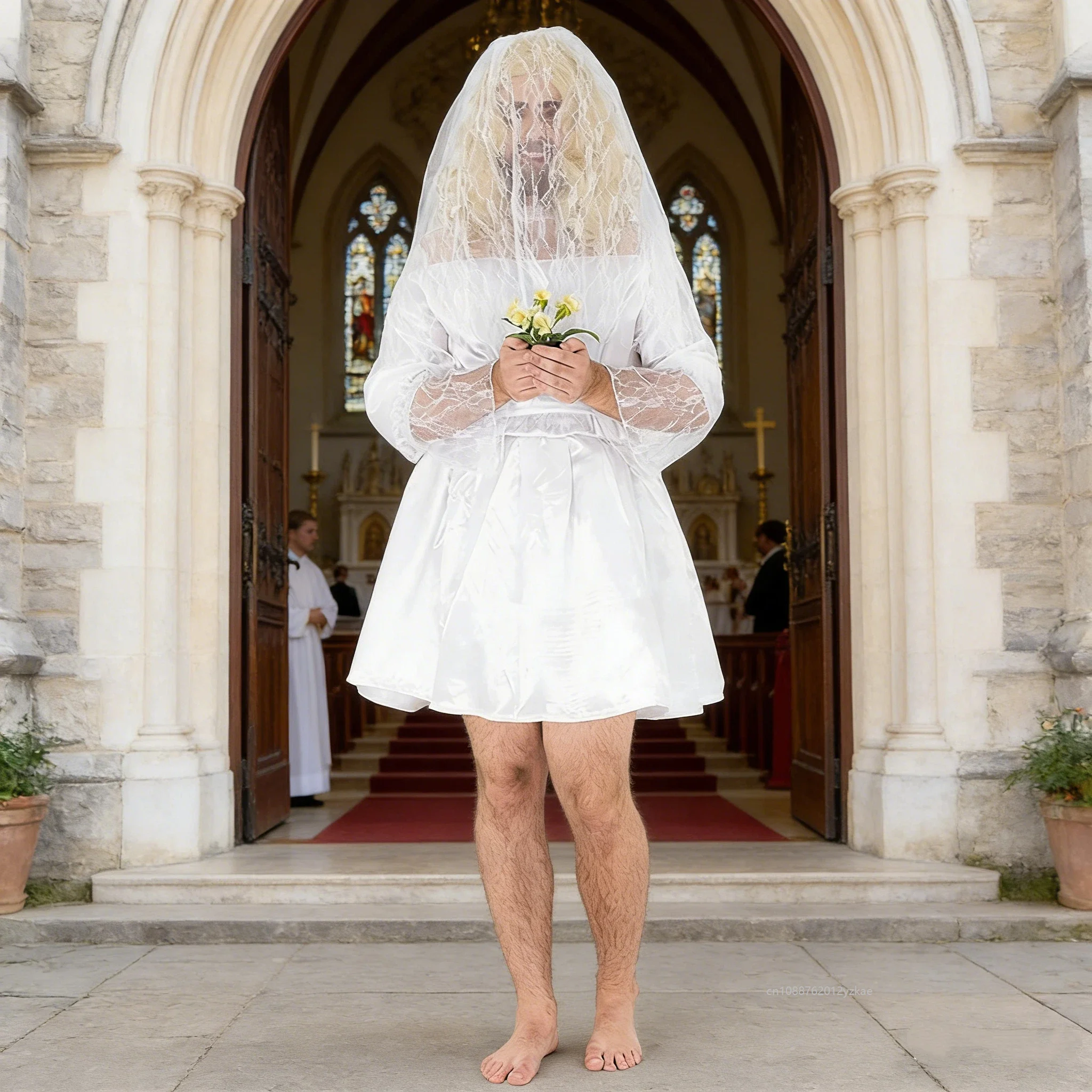 

Funny Men's Bride Drag Queens Halloween Stage Costume Adult Groom Reversal Cosplay Outfits Carnival Easter Purim Fancy Dress