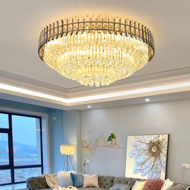 Luz de teto de cristal dourado para decoração doméstica, luxo nórdico para hotel e villa, luxuoso teto lâmpada, 2024