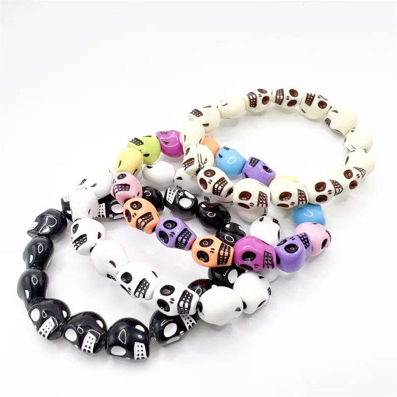 4 Pcs/set Multicolor Fashion Gothic Skull-shaped Beaded Bracelets for Women Men Parties Sexy Daily Wear Jewelry Gifts