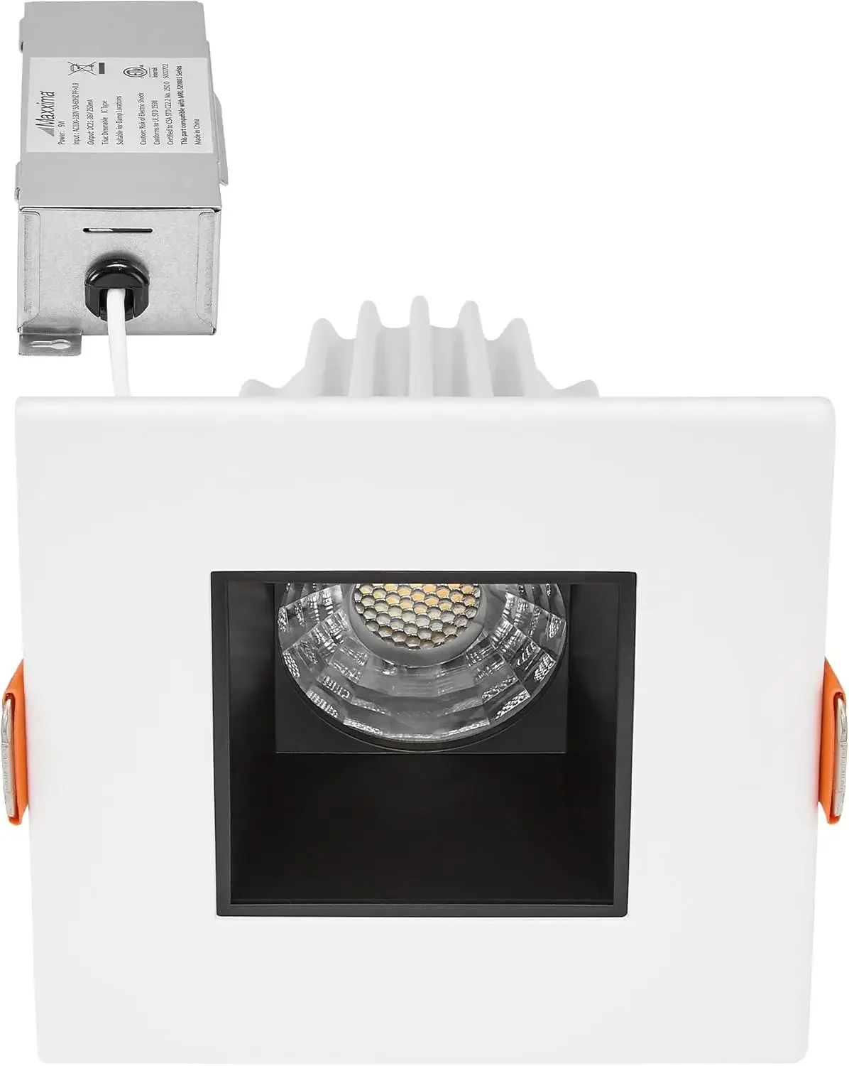 

2in Ultra-Thin Recessed LED Downlight, Anti-Glare, 500 Lumens, 5CCT Selectable, Dimmable, Square White Trim Black Baffle, 90 CRI