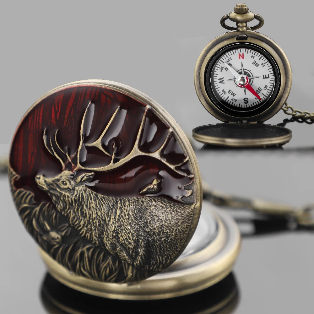 

Vintage Deer Design Compass Pocket Watch Outdoor Camping Hiking Portable Pocket Brass Compass Navigation WomenMen Christmas Gift