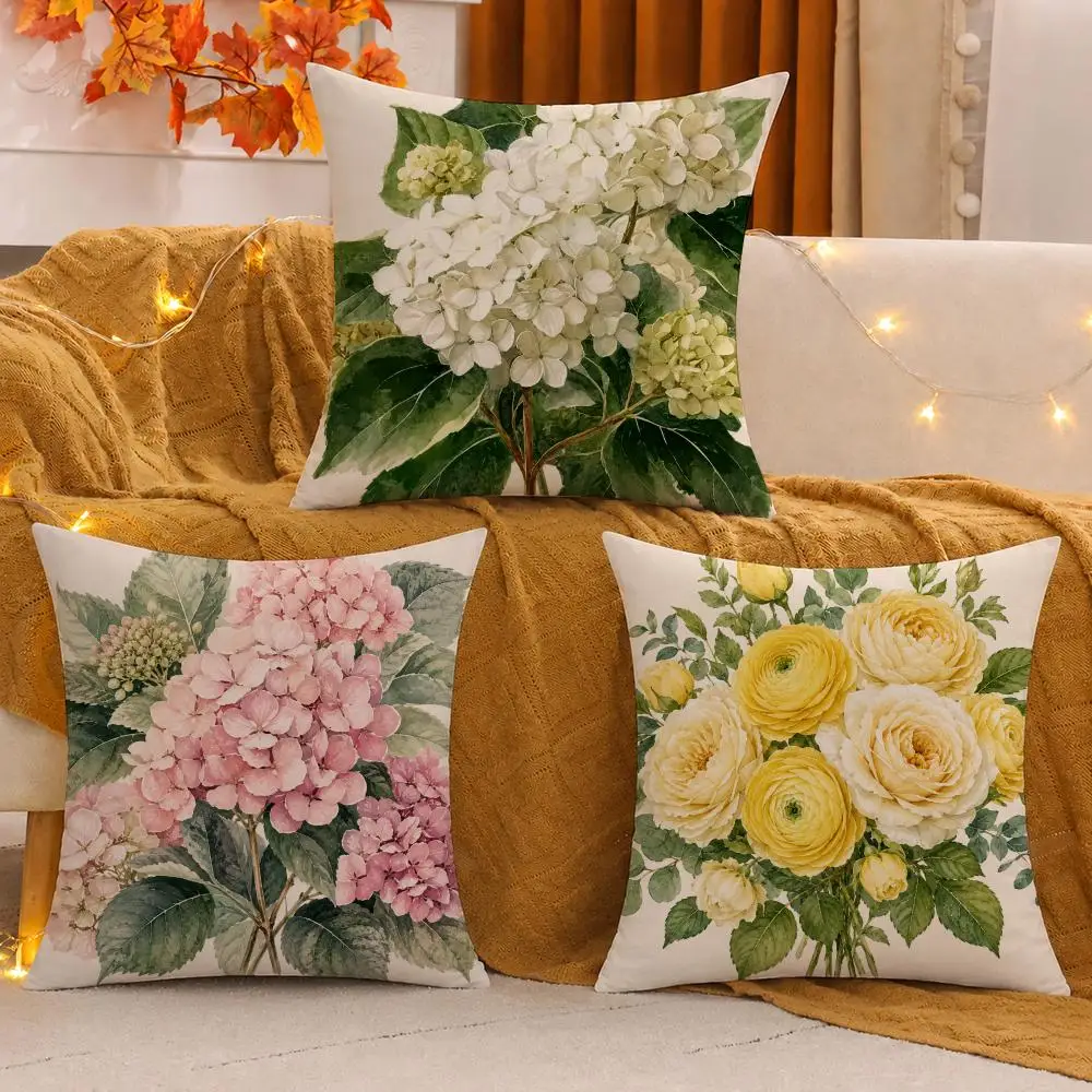 Vintage Hydrangea Rose Art Cushion Cover Pillow Case plush Double-sided Print Square Covers Sofa Home Cushion